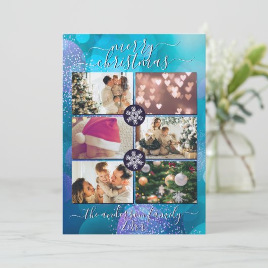 グリーンエレガント金ゴールド《写真》ぼけ味アートメリークリスマス シーズンカード (スタンド正面)