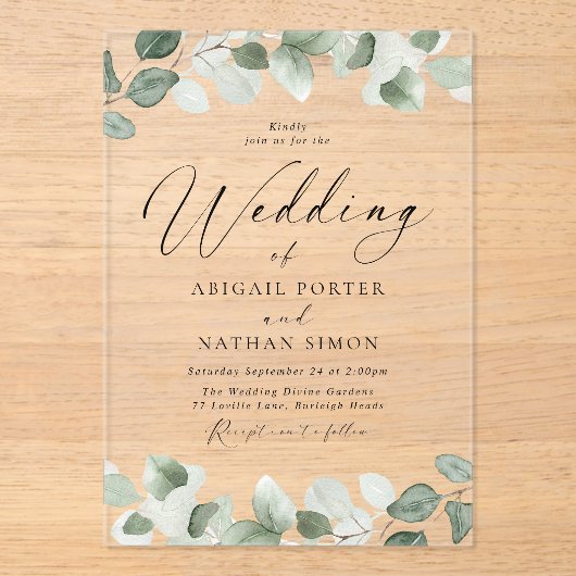 グリーンエレガント離れシースズ結婚ーズ アクリル招待状 (正面)