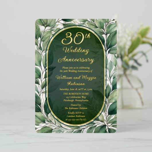 グリーンエレガント離れ結婚ズ30周年 箔招待状 (立ち正面)
