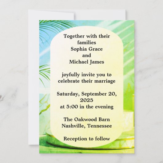 グリーンエレガント離れ自然デザイン | ボタミニマルン 招待状 (正面)