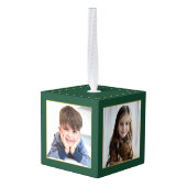 グリーンエレガント3フォトカスタムクリスマス キューブオーナメント (裏面アングル)