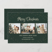 グリーンエレガント3フォトメリークリスマスカード シーズンカード (正面/裏面)