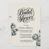 グリーンエレガント&グレーブーケブライダルシャワー 招待状 (正面/裏面)