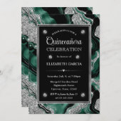 グリーンエレガント&シルバーグリッターアゲートキンセアニェラ 招待状 (正面/裏面)
