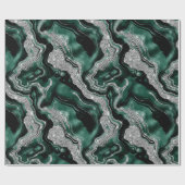 グリーンエレガント&シルバーグリッターアゲート誕生日 ラッピングペーパー (フラット)