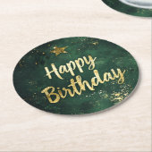 グリーンエレガント&フェイク金ゴールド誕生日紙コースター ラウンドペーパーコースター (アングル)