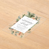 グリーンエレガント&ホリーベリーホリデーパーティー アクリル招待状 (レイダウン)