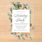 グリーンエレガント&ホリーベリーホリデーパーティー アクリル招待状 (正面)