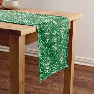 グリーンエレガント&ホワイトアートデコパターン ショートテーブルランナー