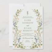 グリーンエレガント ワイルドフラワー パステル ウェディング 招待状 (正面)