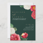 グリーンエレガント ヴィンテージ フラワー ウェディング 招待状 (正面)