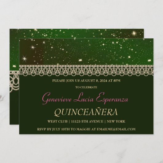 グリーンエレガント&金ゴールドキンセアニラ招待状 招待状 (正面/裏面)