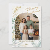 グリーンエレガント&金ゴールドクリスマスフォトコラージュ シーズンカード (正面)