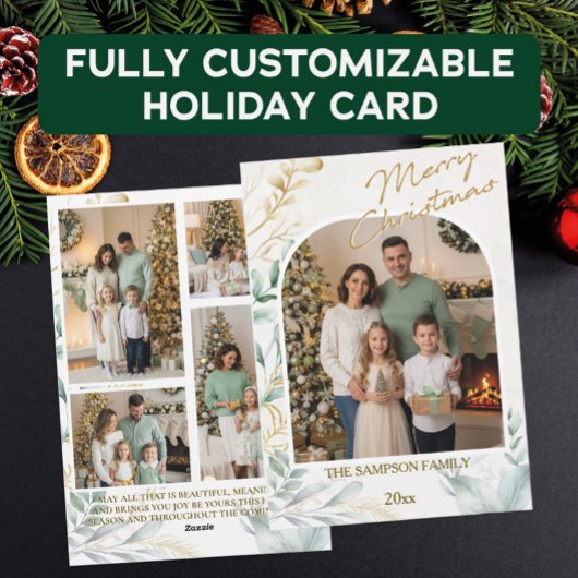 グリーンエレガント&金ゴールドクリスマスフォトコラージュ シーズンカード