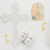 グリーンエレガント&金ゴールドクロスバプテスマ招待状 アクリル招待状