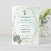 グリーンエレガント&金ゴールドクロスバプテスマ招待状 招待状 (スタンド正面)