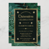 グリーンエレガント&金ゴールドグリッターアゲートキンセアニェラ 招待状 (正面/裏面)