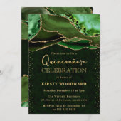 グリーンエレガント&金ゴールドグリッターアゲートキンセアニェラ 招待状 (正面/裏面)