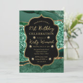 グリーンエレガント&金ゴールドグリッターアゲート21歳の誕生日 招待状 (スタンド正面)