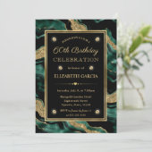 グリーンエレガント&金ゴールドグリッターアゲート60誕生日 招待状 (スタンド正面)