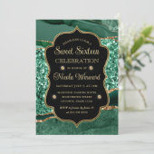 グリーンエレガント&金ゴールドグリッターアゲートSweet sixteen 招待状 (スタンド正面)