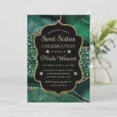 グリーンエレガント&金ゴールドグリッターアゲートSweet sixteen 招待状 (スタンド正面)