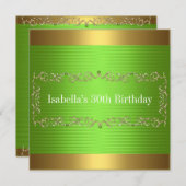 グリーンエレガント&金ゴールドジュエル誕生日イベント 招待状 (正面/裏面)