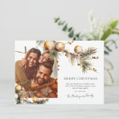 グリーンエレガント&金ゴールドフォトクリスマスホリデーカード シーズンカード (スタンド正面)