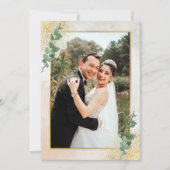 グリーンエレガント&金ゴールドフォト結婚式招待状 招待状 (正面)