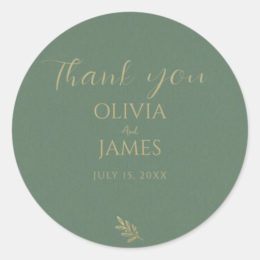 グリーンエレガント&金ゴールドミニマリストありがとうござ結婚う ラウンドシール (正面)