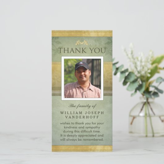 グリーンエレガント&金ゴールドメモリアルサンキューカード サンキューカード (スタンド正面)