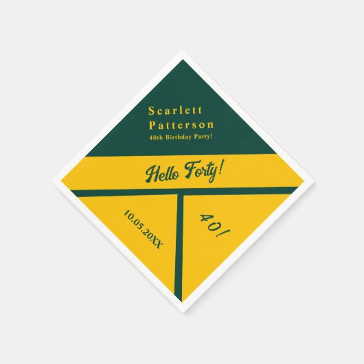 グリーンエレガント&金ゴールドラグジュアリーシック40th誕生日 スタンダードカクテルナプキン (角)