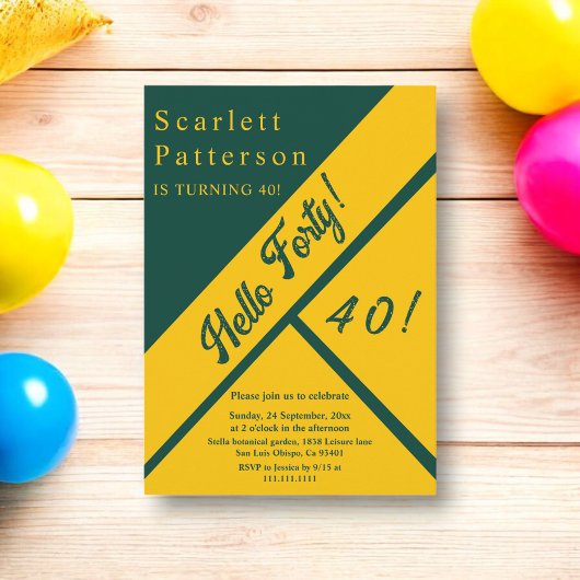 グリーンエレガント&金ゴールドラグジュアリーシック40th誕生日 招待状