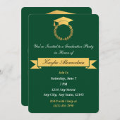 グリーンエレガント&金ゴールド卒業招待状 招待状 (正面/裏面)