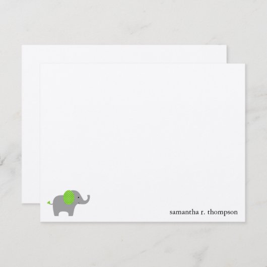 グリーンエレファントベビーシャワーありがとうノートカード ノートカード (正面/裏面)