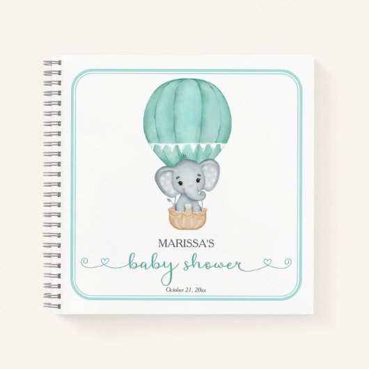 グリーンエレファントベビーシャワーゲストブック ノートブック (正面)