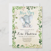 グリーンエレファントベビーシャワー招待状 招待状 (正面)