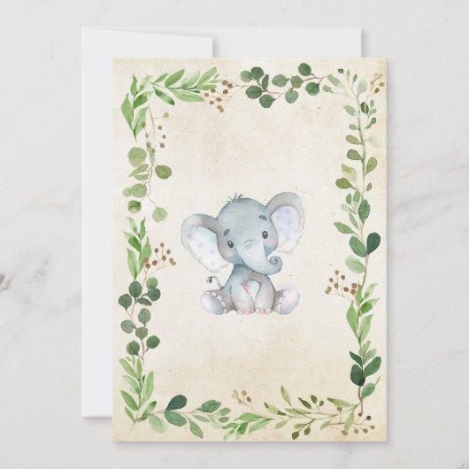 グリーンエレファントベビーシャワー招待状 招待状 (裏面)