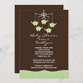 グリーンエレファントモバイルベビーシャワー招待状 招待状 (正面/裏面)