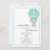 グリーンエレファント　男女兼用ベビーシャワー 招待状 (正面)