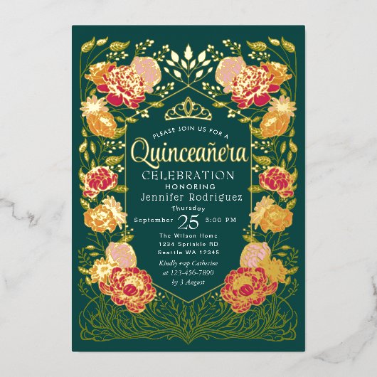 グリーンエンチャントガーデンフローラキンセアニェラ 箔招待状 (正面)