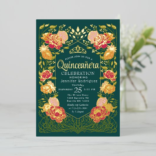 グリーンエンチャントガーデンフローラキンセアニェラ 箔招待状 (立ち正面)