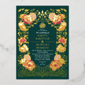 グリーンエンチャントガーデンムスリム結婚ズ 箔招待状 (正面)