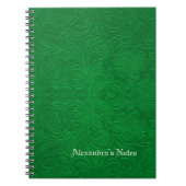グリーンエンボスフラワースエードレザールック ノートブック (正面)