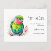 グリーンオウム – かわいいベビーバードベビーシャワー 案内ポストカード (正面)