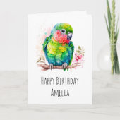 グリーンオウム – かわいいベビーバード誕生日 カード (正面)