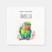 グリーンオウム – かわいいベビーバード誕生日 スタンダードカクテルナプキン (正面)