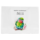 グリーンオウム – かわいいベビーバード誕生日 ラージペーパーバッグ (裏面)