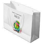 グリーンオウム – かわいいベビーバード誕生日 ラージペーパーバッグ (正面アングル)