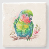 グリーンオウム – かわいいベビーバード ストーンコースター (正面)
